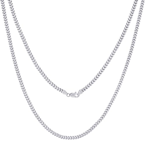 Nuragold 10K Real White Gold 2.5mm Franco Square Box Wheat Chain Necklace - 22"