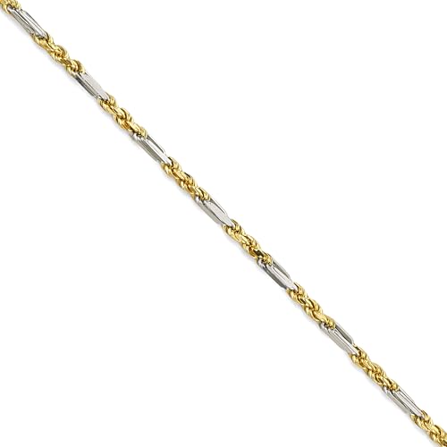 14k REAL Two Tone Gold Solid Men's 3.5mm Figarope Chain Bracelet with Lobster Claw Clasp - 8"