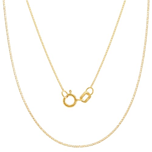 JEWELHEART 10K Solid Yellow Gold Box Chain Pendant Necklace, 0.45mm 18in