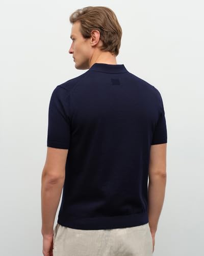 KVSS Men's Polo Shirts Pima Cotton & Cashmere Luxury Short Sleeve Polo Shirt for Men Lightweight Breathable Premium Knit Polo Marine