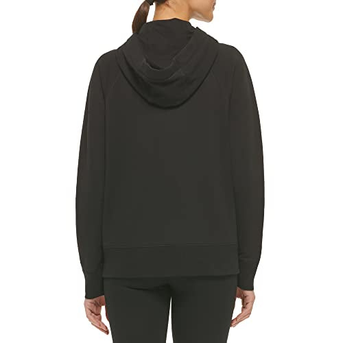 DKNY Women's Logo Drawstring Zip Up Hoodie, Activewear Sweatshirt, Black