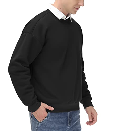 THE GYM PEOPLE Men's Fleece Crewneck Sweatshirt Thick Loose fit Soft Basic Pullover Sweatshirt(Black, X-Large)