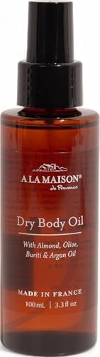 A LA MAISON Dry Body Oil Spray – Lightweight After-Shower Body Oil with Argan, Sweet Almond & Buriti Oils – Moisturizing & Fast-Absorbing, Made in France 3.3 oz – Amber Collection