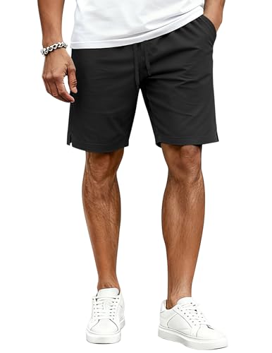 COOFANDY Men's Casual Summer Beach Vacation Shorts Classic Fit Stylish Cotton Dress Shorts with Pockets, Black, Large
