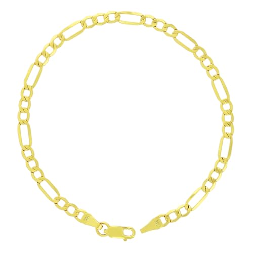 Nuragold 14k Real Yellow Gold Figaro Link 4.5mm Chain Bracelet (7"-9") - 7"