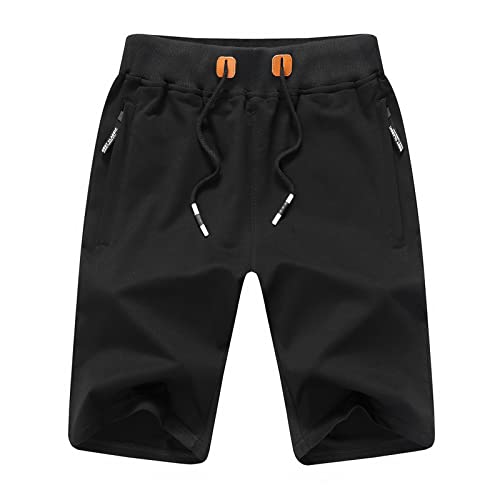 JustSun Mens Shorts Casual Sports Classic Fit Joggers Shorts with Elastic Waist Zipper Pockets Black Small