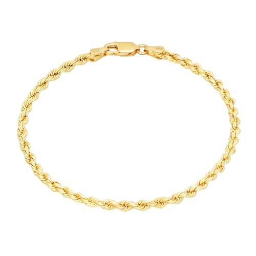 Nuragold 14k Real Yellow Gold Rope Chain 2mm Diamond Cut Bracelet or Anklet - 7"