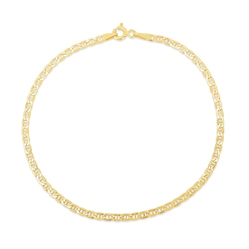 Floreo 10k Yellow Gold 1.2mm Solid Anchor Mariner Mirror Chain Bracelet, 7 Inch