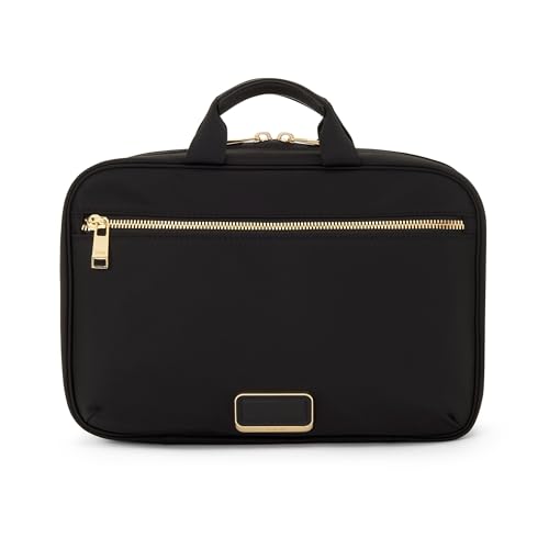 TUMI - Voyageur Madeline Cosmetic Bag - Women's Travel Makeup Toiletry Case, Lightweight with Zip Pockets and Metal Hanger - Medium, Black with Gold Hardware