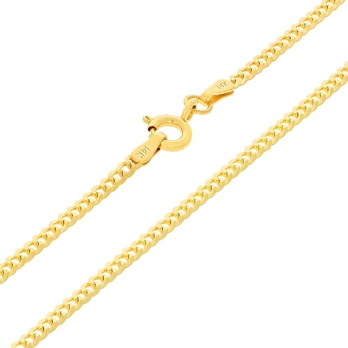 Nuragold 14k Real Yellow Gold Cuban Curb Solid Link Chain Necklace - 2mm - 20"