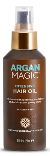 Argan Magic Intensive Hair Oil - Restores Manageability and Elasticity | Adds Shine and Gloss | Controls Frizz | Paraben Free, (4 oz)