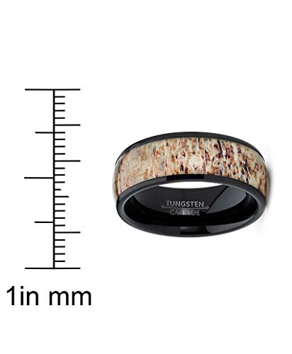 Metal Masters Co. Unisex Men's Black Dome Tungsten Wedding Band Engagement Ring Deer Antler Inlay 8mm 14