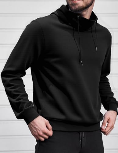 fit space Men's Tailored Relaxed Fit Sweatshirts & Full Zip Hoodie Turtleneck Athleisure Pullover with Zipper Pockets (Black Pullvoer,Large)