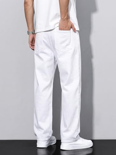JMIERR Mens Denim Baggy Jeans Relaxed Fit Work Pants for Men Outdoor Casual Quiet Luxury Pants, L, White