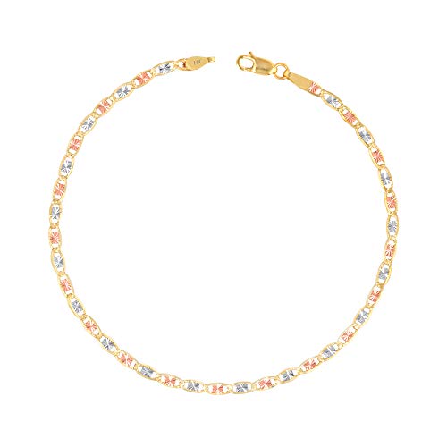 Nuragold 14k Solid Tri Color Gold Valentino 2.6mm Chain Bracelet or Anklet - 7"
