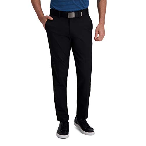 Haggar Men's Cool Right Performance Flex Solid Classic Fit Flat Front Pant-Reg. and Big & Tall Sizes, Black, 34W x 30L