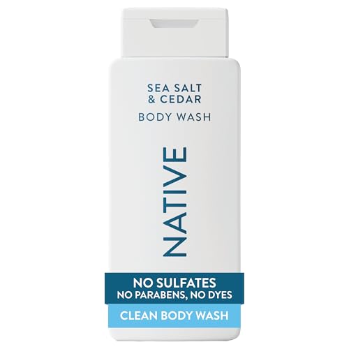 Native Clean Body Wash, Gentle & pH-balanced for Sensitive Skin, 24-Hr Freshness for Men & Women, Vegan & Cruelty-Free, Free of Sulfates, Parabens & Phthalates, Sea Salt & Cedar, 18 fl oz