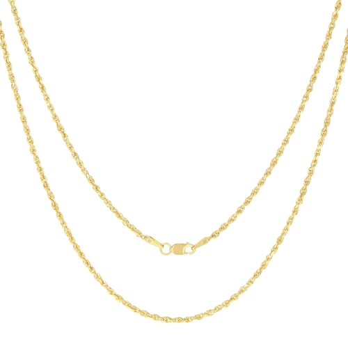 Nuragold 10k Real Yellow Gold Rope Chain 1.8mm Diamond Cut Italian Necklace - 18"
