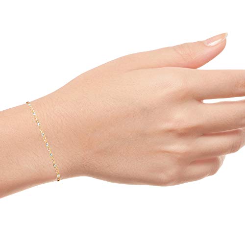 Nuragold 14k Solid Tri Color Gold Valentino 2.6mm Chain Bracelet or Anklet - 7"