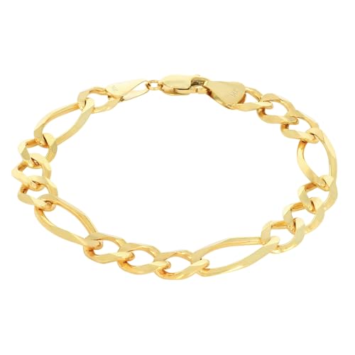 Nuragold 14K Real Yellow Gold Figaro Solid Link Chain Bracelet Men & Women - 8",8mm