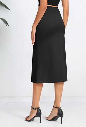 Urban CoCo Women's Stretch Office Fishtail Pencil Skirt High Waist Bodycon Midi Skirt with Slit (Black,M)