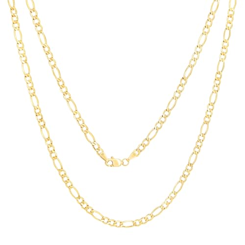 Nuragold 10k Real Yellow Gold Figaro Link 3.5mm Chain Necklace (16"-30") - 20"
