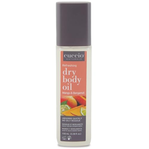 Cuccio Naturale Hydrating Dry Body Oil – Mango & Bergamot, 3.38 fl oz – Fast-Absorbing Lightweight Moisturizer for Smooth, Radiant Skin – Non-Greasy Nourishing Formula with Sunflower & Jojoba Oils