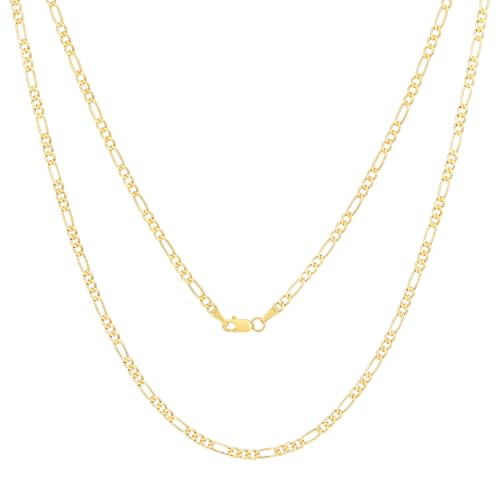 Nuragold 10k Real Yellow Gold Figaro Link 2.5mm Chain Necklace (16"-26") - 16"
