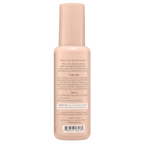 Kristin Ess 12-in-1 Leave-In Conditioner & Heat Protectant Spray – Heat Protection 450°F - Blow Dry + Flat Iron Dry Damaged Hair Protect + Repair - Anti-Frizz Detangler - Color Safe Heat Protectant