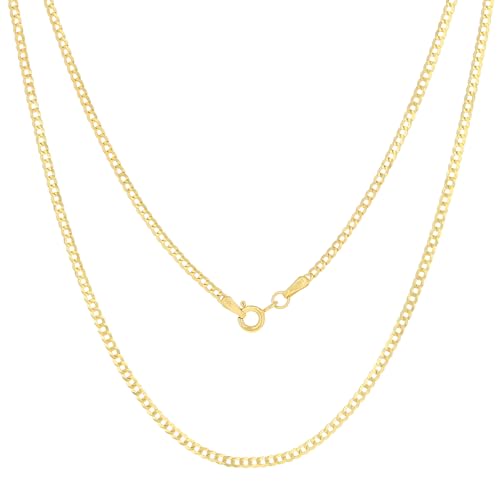 Nuragold 14k Real Yellow Gold Cuban Curb Solid Link Chain Necklace - 2mm - 20"