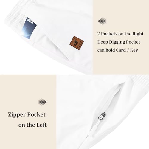 QPNGRP Men's Stretch Waist Casual White Shorts with 5 Pockets Include 1 Zipper Pocket 34