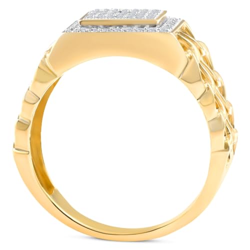 P3 POMPEII3 Pompeii 1/3Ct TW Diamond Men's Chain Cuban Link Ring 10k Yellow Gold 9mm Wide - Size 11