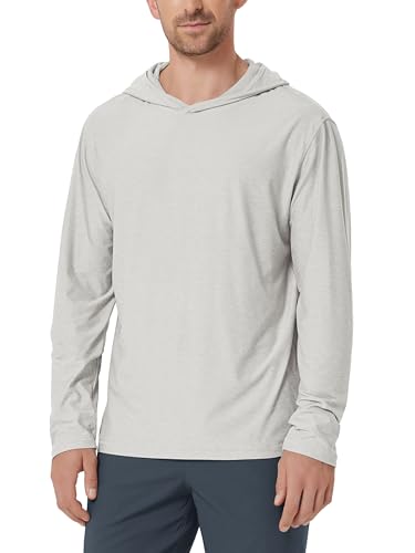 ODODOS Men's Long Sleeve Hoodie - odSTRATUM Tech Performance Pullover - Ultra Soft Moisture Wicking UPF 50+ Top, Salt Heather, Large