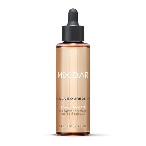 MIX:BAR Vanilla Bourbon Glowy Body Oil for Women, Soothe, Soften & Smooth Dry Skin, with Jojoba & Avocado Oil, Paraben Free, Vegan, 4oz