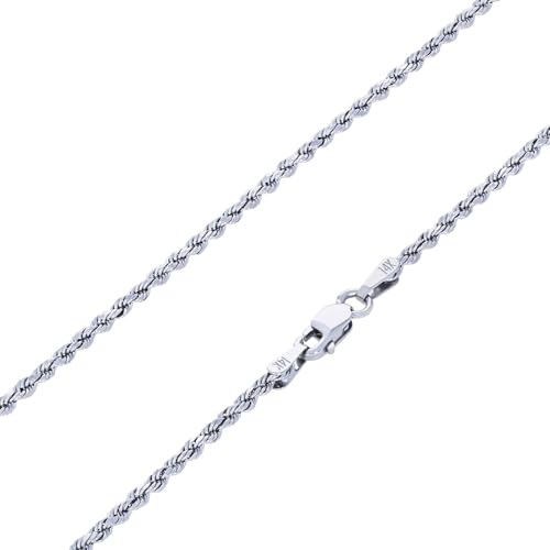 Nuragold 14k Real White Gold Rope Chain Solid Diamond Cut Necklace - 1.5mm - 20"