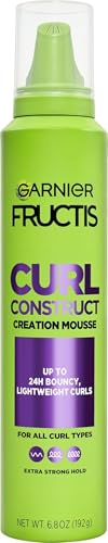 Garnier Fructis Curl Construct Creation Mousse, Curl Activator Provides Frizz Control, Long-Lasting Hold, and No Weigh-Down for Curly, Wavy, and Coily Hair, 6.8 oz (Packaging May Vary)