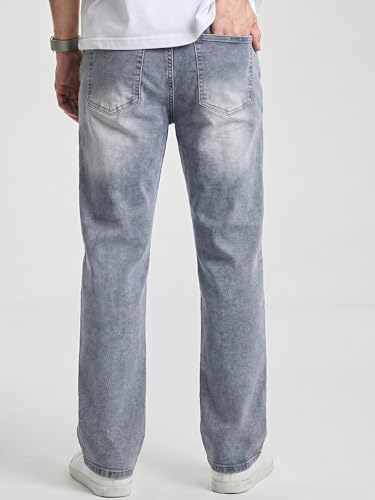 JMIERR Mens Denim Baggy Jeans Relaxed Fit Work Pants for Men Outdoor Casual Quiet Luxury Pants, L, Stone Blue