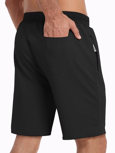 GEEK LIGHTING Mens Shorts Casual Cotton Drawstring Zipper Pockets Elastic Waist Lightweight Summer Athletic Beach Shorts Black