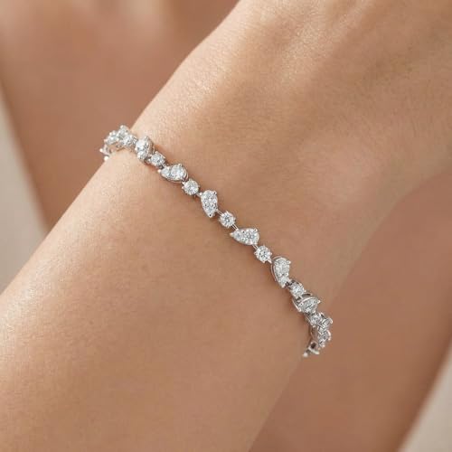P3 POMPEII3 Pompeii 3.43Ct 14k White Gold Natural Real Diamond Pear Frame Tennis Bracelet 7" Women's