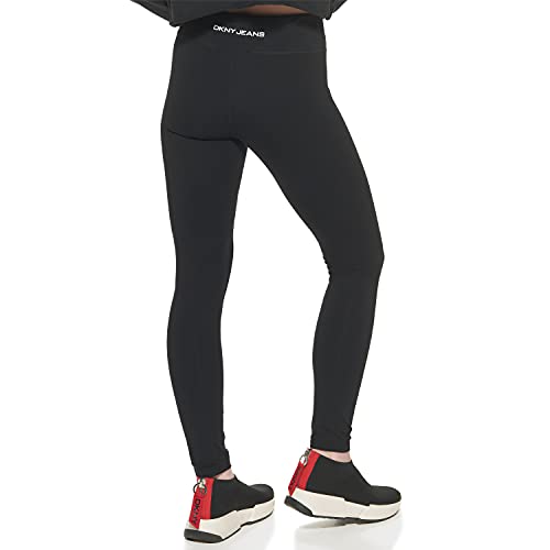 DKNY Jeans Women's Casual Mid Rise Logo Leggings, BLK/WHT, XL