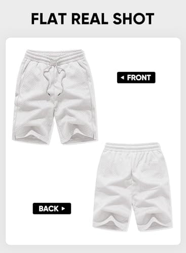 JMIERR Mens Casual Shorts Fashion Drawstring Summer Beach Stretch Waist Sweat Shorts with Pockets for Men 7 Inch Inseam Relaxed Fit, M, White