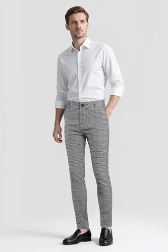 GINGTTO Mens Slim Fit Dress Pants Stretch Plaid Grey Chino Pants Men Skinny Checkered Tapered Slacks 32W x 30L