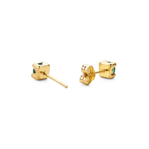 Orovi Gold Stud Earrings for Women 10k 417 Yellow Gold with 0.44ct Green Emerald Gemstones 0.17Inch Square Shape Design Post and Butterfly Back Closure Delivered in Jewelry Box
