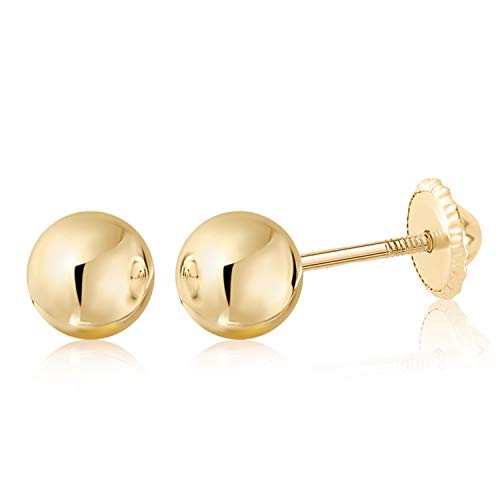 MASSETE 10k Yellow Gold Ball Stud Earrings for Women and Girls Screwback Nickel Free 5mm