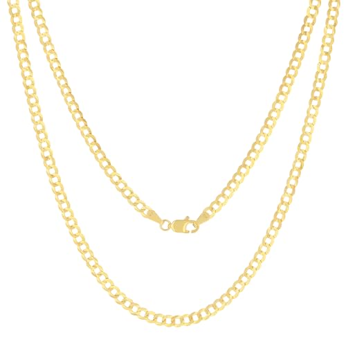 Nuragold 10k Real Yellow Gold Cuban Curb Solid Link Chain Necklace - 4mm - 24"