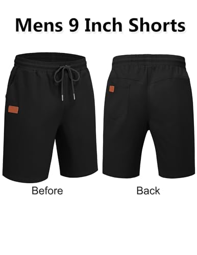 COOFANDY Men's Casual Chino Shorts 9" Cotton Drawstring Shorts with Pockets - Black, Medium