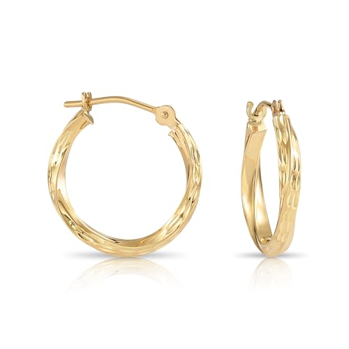 10K Yellow Gold Diamond-Cut Twisted Round Hoop Earrings (16MM (0.65 INCH))