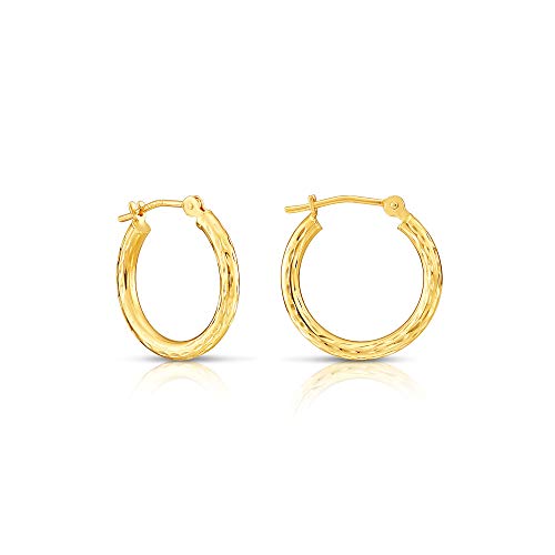 14k Yellow Gold Hand Engraved Full Diamond-cut Round Hoop Earrings (16mm (0.63 inch))…