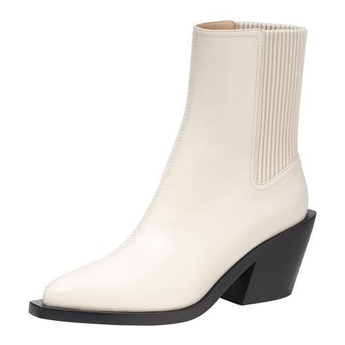 Coach Women's Prestyn Leather Bootie Western Boot, Chalk, 8