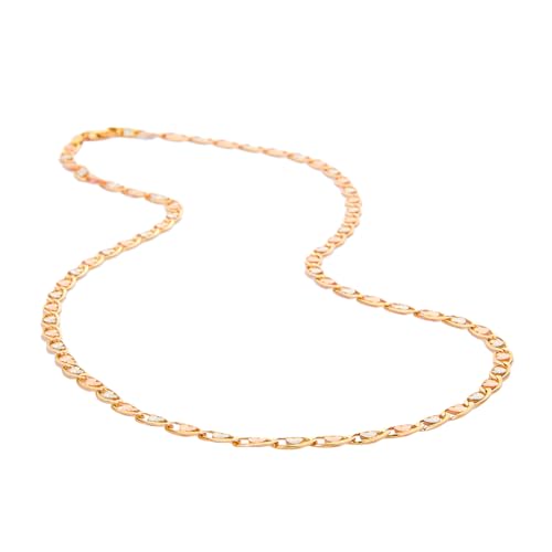 14k Tri Color Gold 3mm Heart Star Diamond Cut Chain Bracelet with Lobster Claw Clasp - 7"